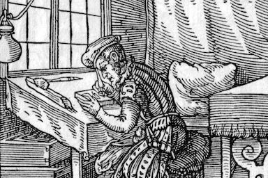 Block Cutter at Work - Woodcut by Jost Amman from 1568